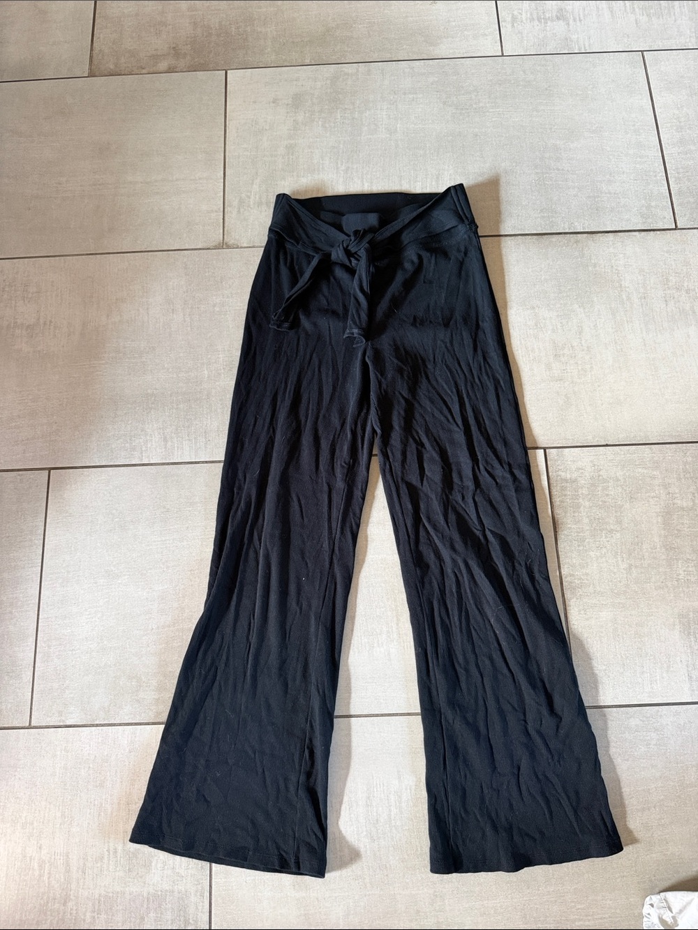 aerie Black Wide-Leg Tie-Waist Pants